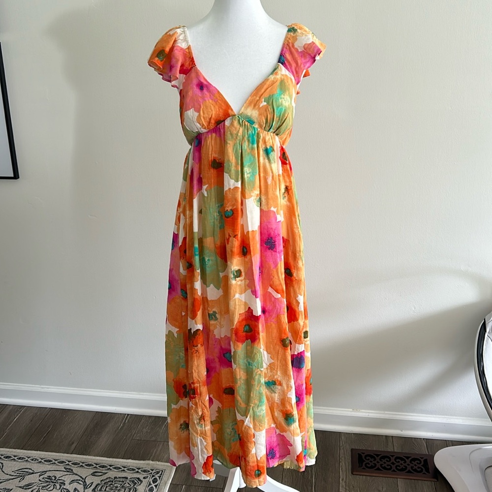 Pink Blush Maternity Midi Dress / Bright Floral